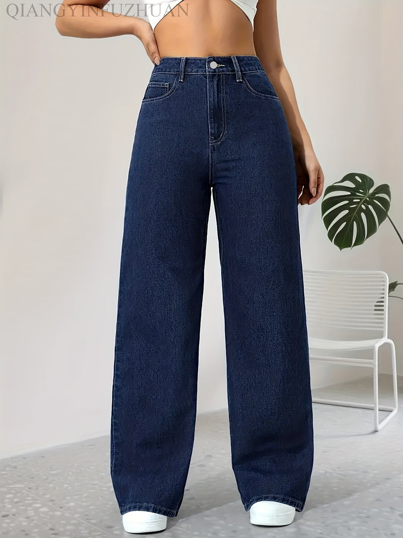 Ladies Loose Wide-Leg High-Waisted Elastic Comfortable Straight-Leg Long Pants.