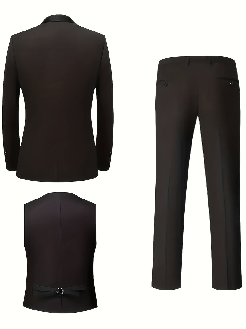 Men's Three-Piece Suit, Formal Business Attire Set, Includes Jacket.