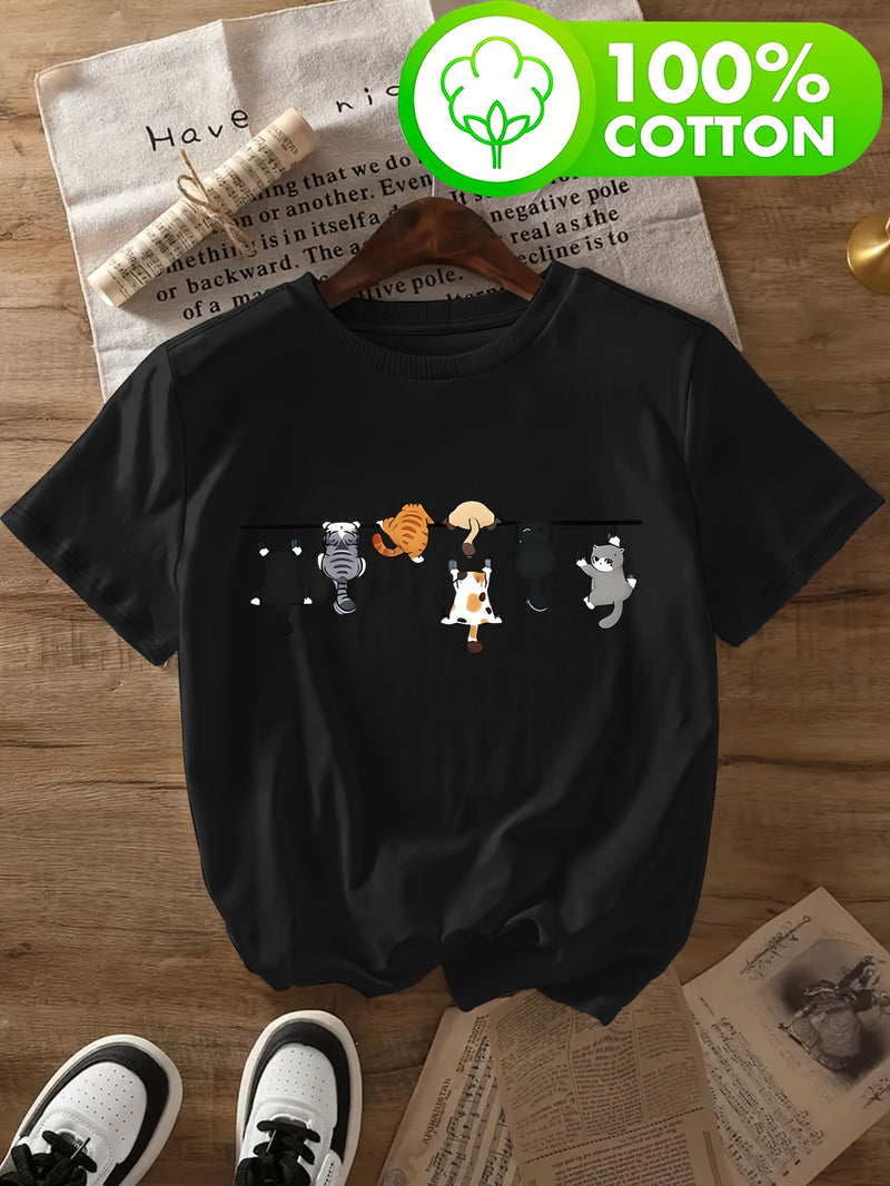 Women's T-Shirt with Cat Print for Spring/Summer.