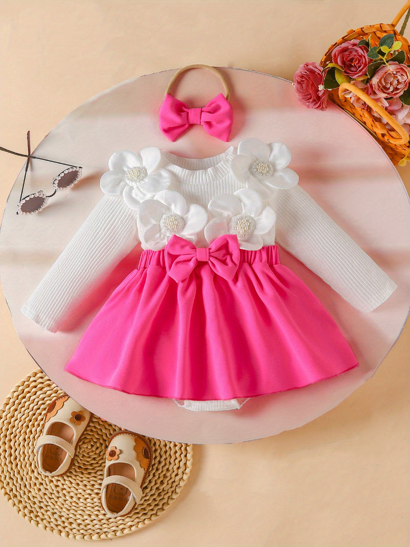 Delivery Bow Hair Tie Girls' Dress Romper Spring/Autumn Style.