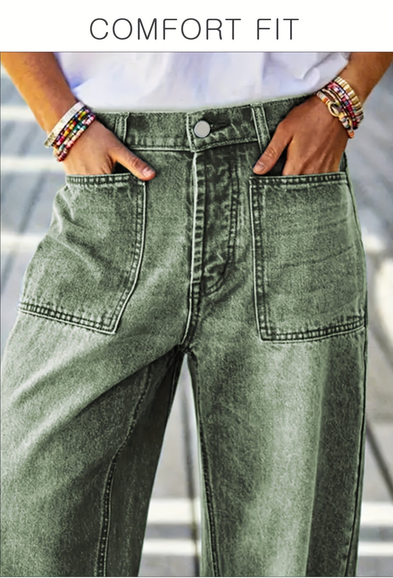 Women's New Elastic Loose Wide-Leg Cropped Jeans.