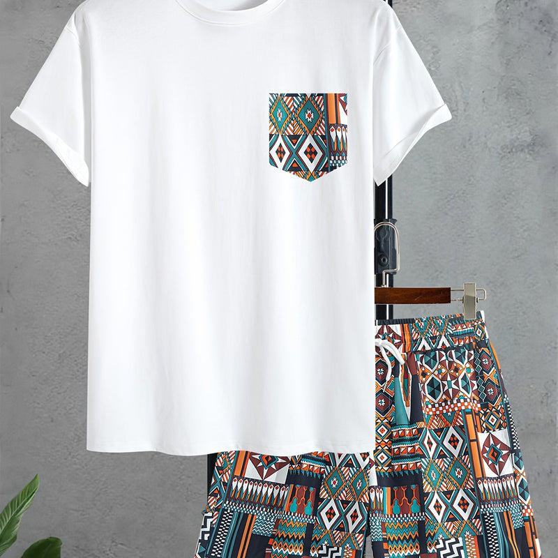 Men’s Short Sleeve T-Shirt with Random Print Pocket.