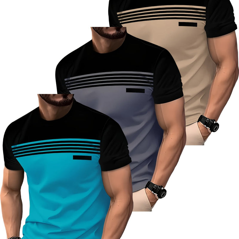3pcs Men's Striped Short Sleeve T-Shirts.