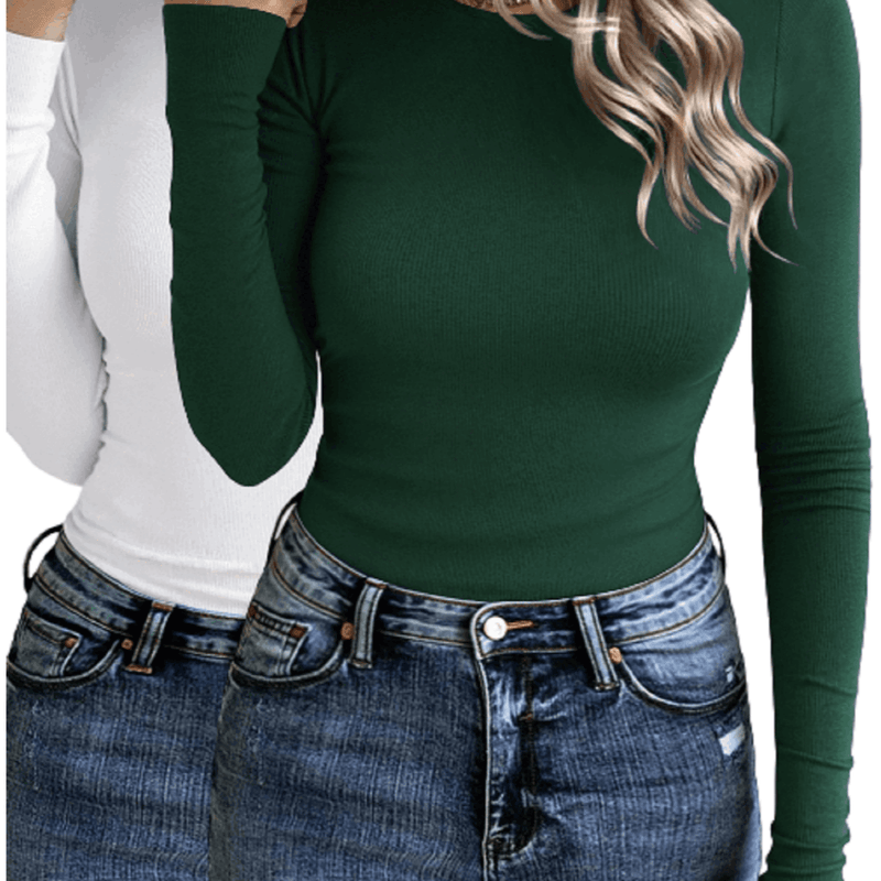 2 Packs Women's Elegant Long Sleeve Cotton Tops.