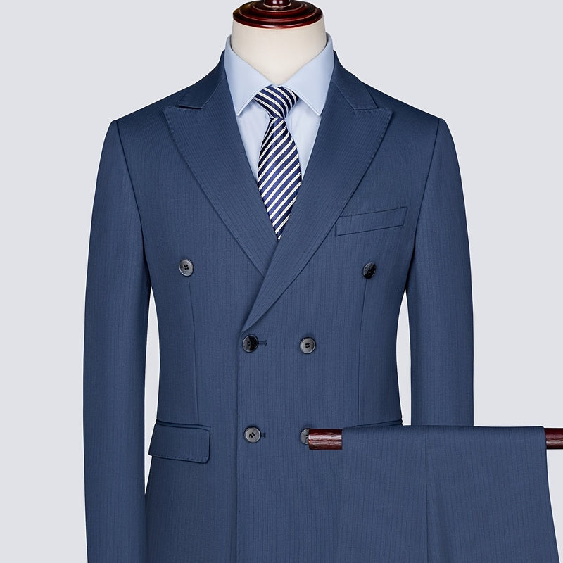 Men's Double-Breasted Suit Set, Casual Formal Wear.