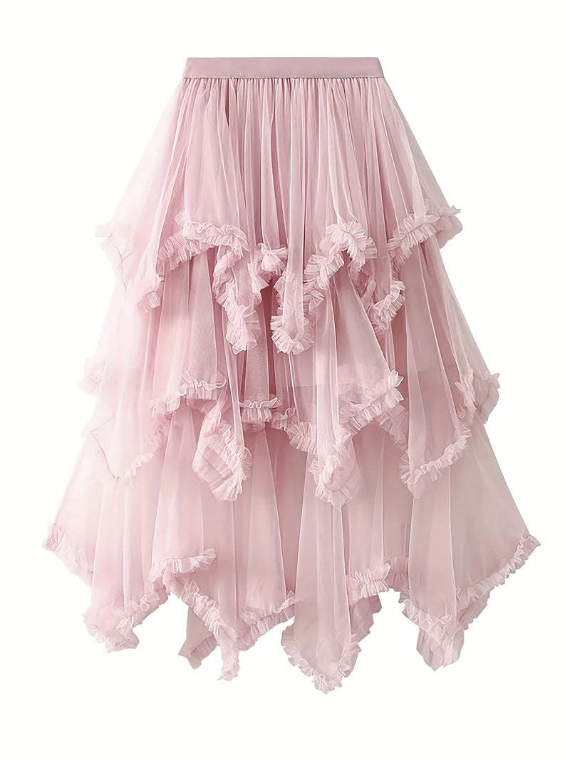 Women’s Punk-Inspired Layered Tulle Skirt with a Black Gothic Mesh.