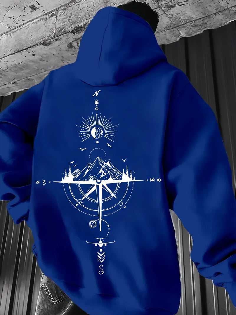 Men's Autumn/Winter Compass Print Hooded Sweatshirt.