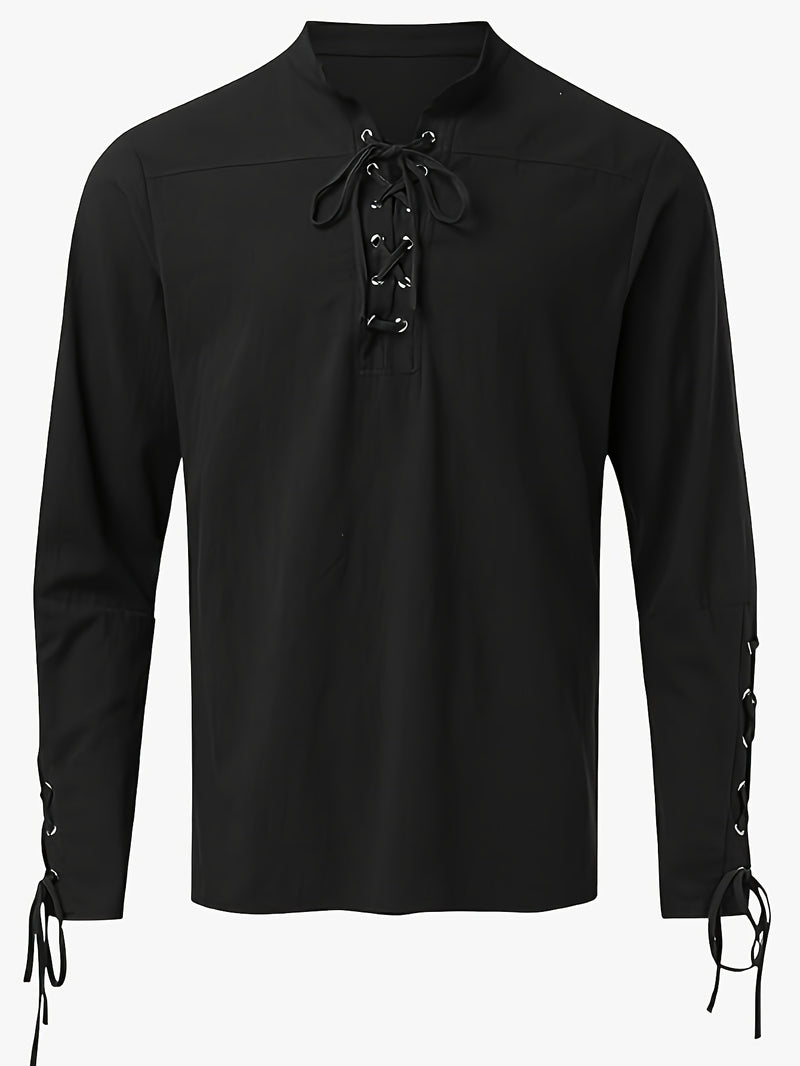 Men's Stand Collar Shirt with Drawstring Arm Bands.
