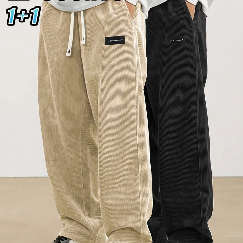 2pcs Set of Lightweight Breathable Corduroy Trousers for Men.
