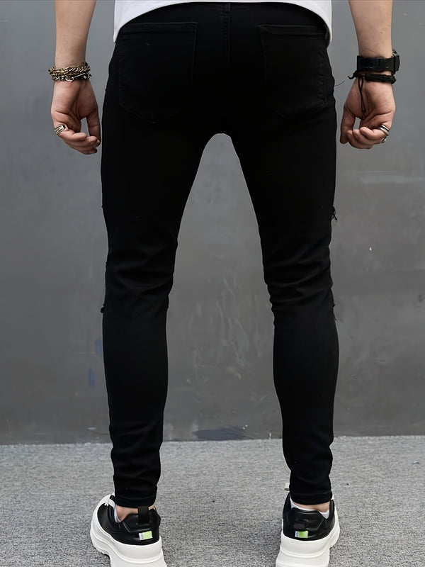 Men's Classic Ripped Patchwork Stretchy Slim-Fit Jeans.