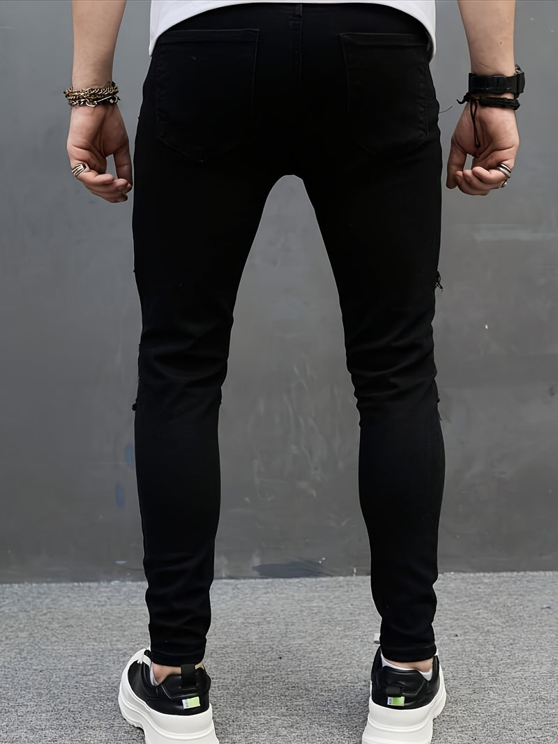 Men's Classic Ripped Patchwork Stretchy Slim-Fit Jeans.