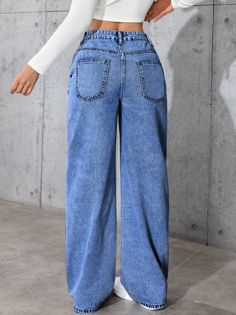 Women's High-Waisted Minimalist Versatile Vintage Wide-Leg Jeans.