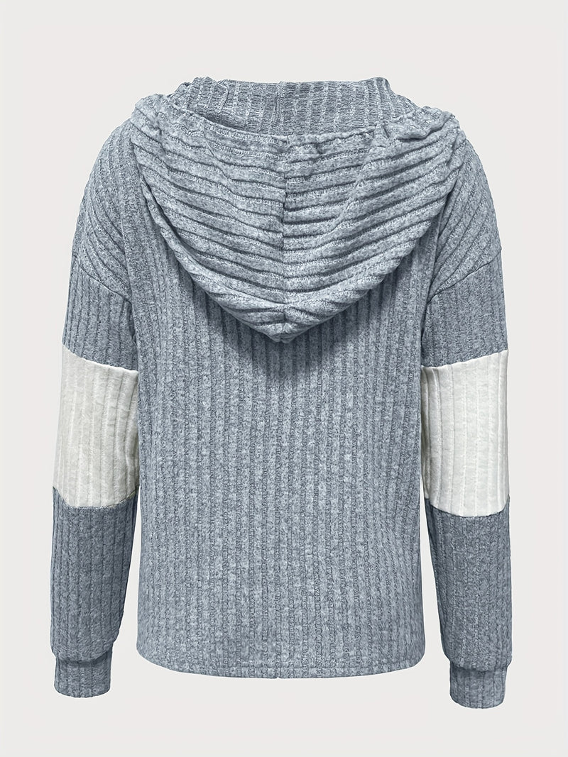 Solid Color Contrasting Hooded Pullover for Women.