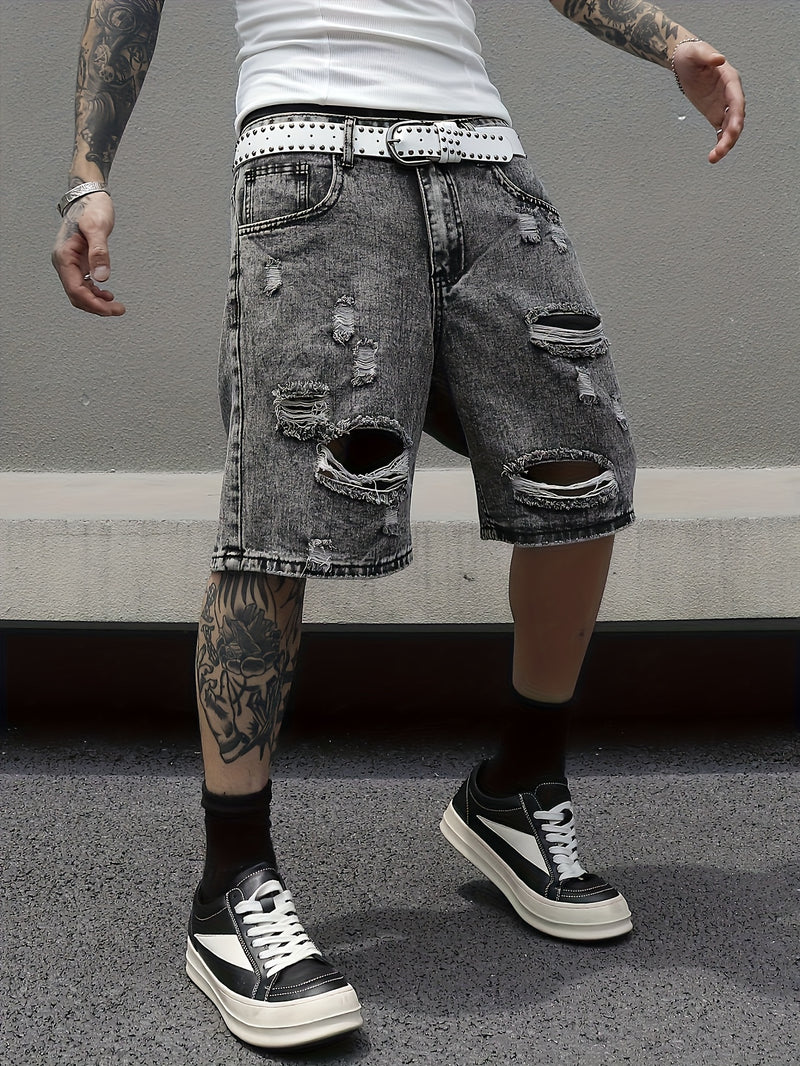 Men's Non-Stretch Faux Denim Shorts - Classic Five-Pocket Design.