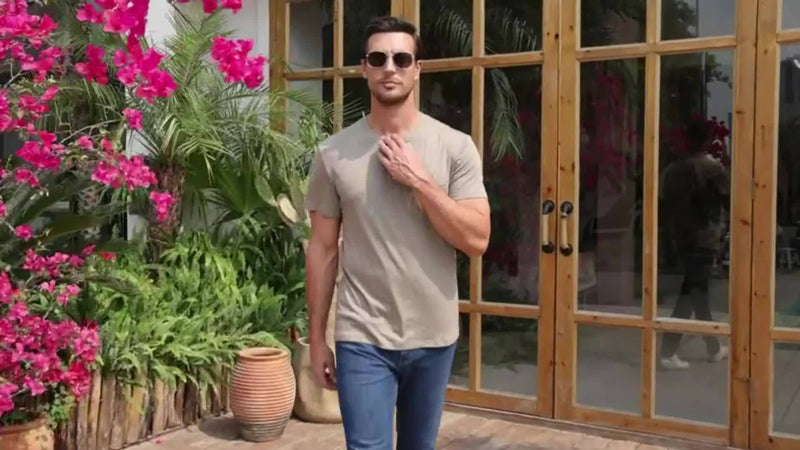Men's Henley Round Neck Short Sleeve T-Shirt.