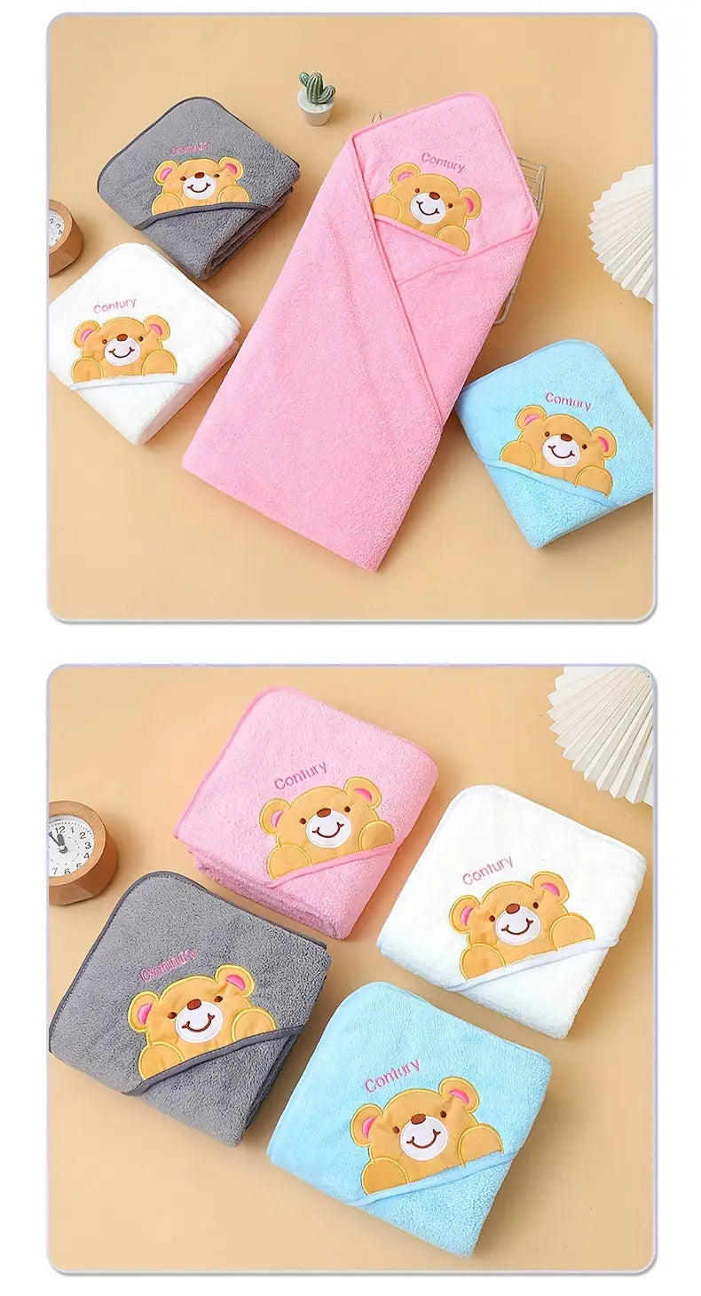 Cute Baby Bathrobe, Highly Absorbent, Quick-Drying, with a Hood.
