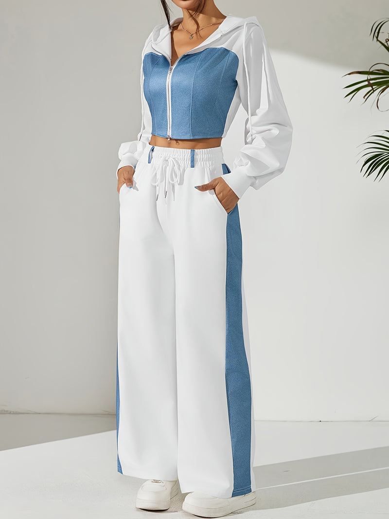 Women's Casual Elegant Straight-Leg Pants Spliced Suit.