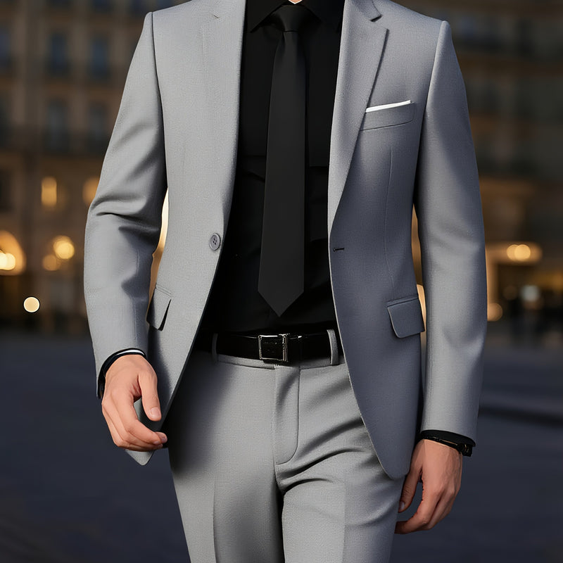 Men's 2pcs Suit Set, Blazer + Trousers, Business Casual.