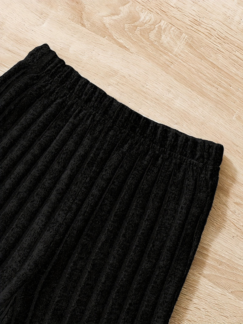 3pcs Set of Solid Color Comfortable Ribbed Straight-Leg CasualnPants for Women.