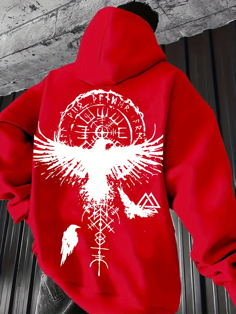 Men's Autumn/Winter Eagle Print Hooded Sweatshirt.