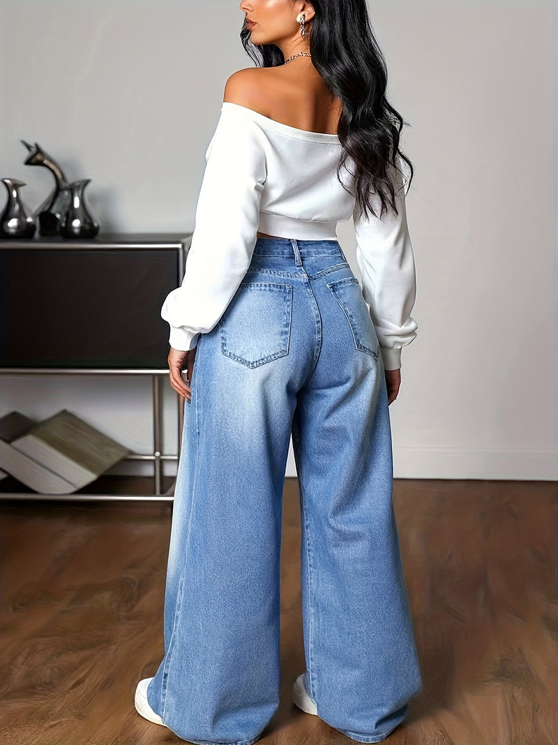 Women's New Wide-Leg Casual Jeans, Stylish And Elegant.