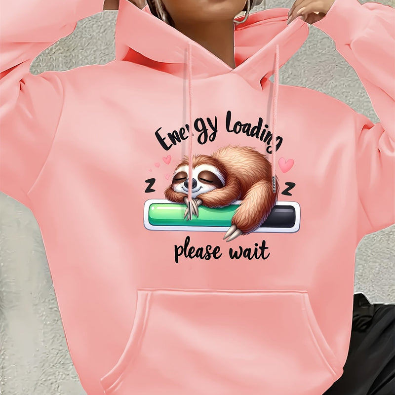 Women's Cute Sloth & Letter Print Hoodie.