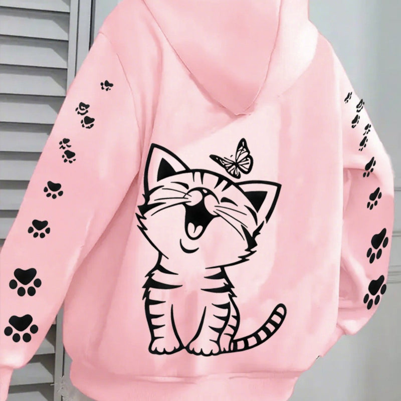 Women’s Kitten Butterfly Cat Paw Print Hoodie.