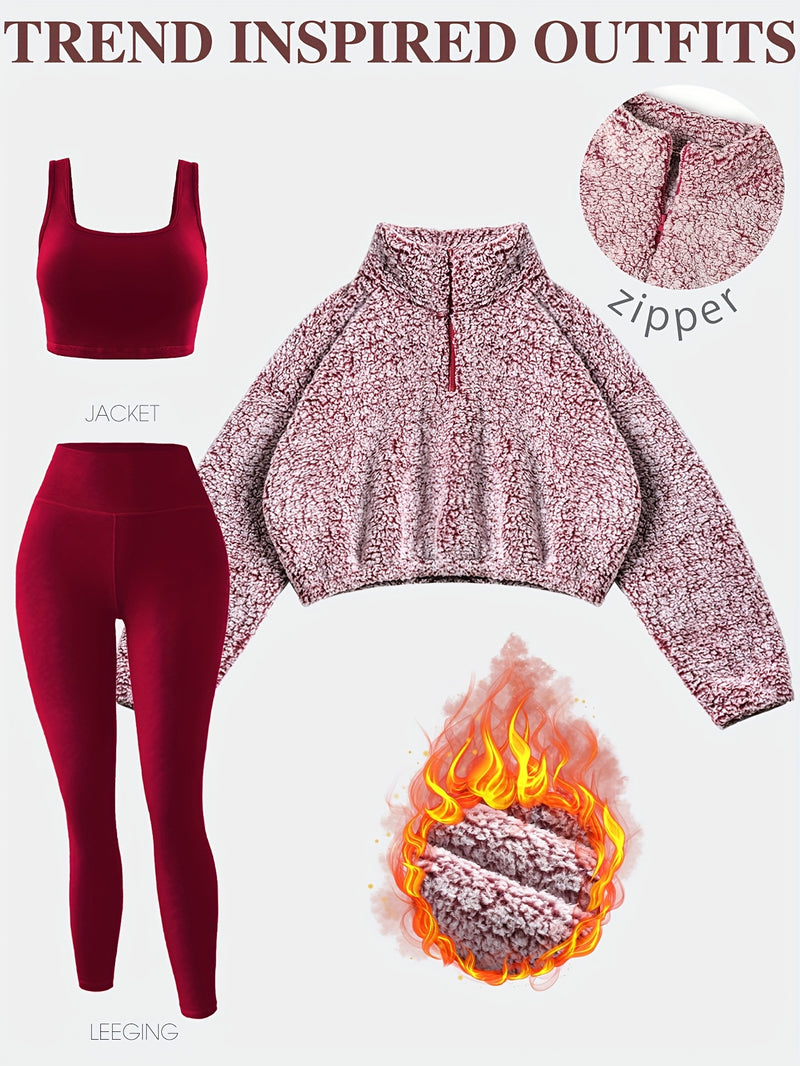Lined Sweatshirt Warm Bubble Fabric Plush Cropped Jacket for Women.
