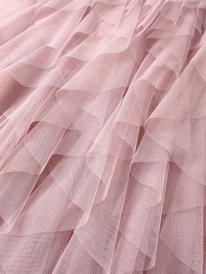 Chic Elegance, Elegant High-Waist A-Line Tulle Skirt for Women.