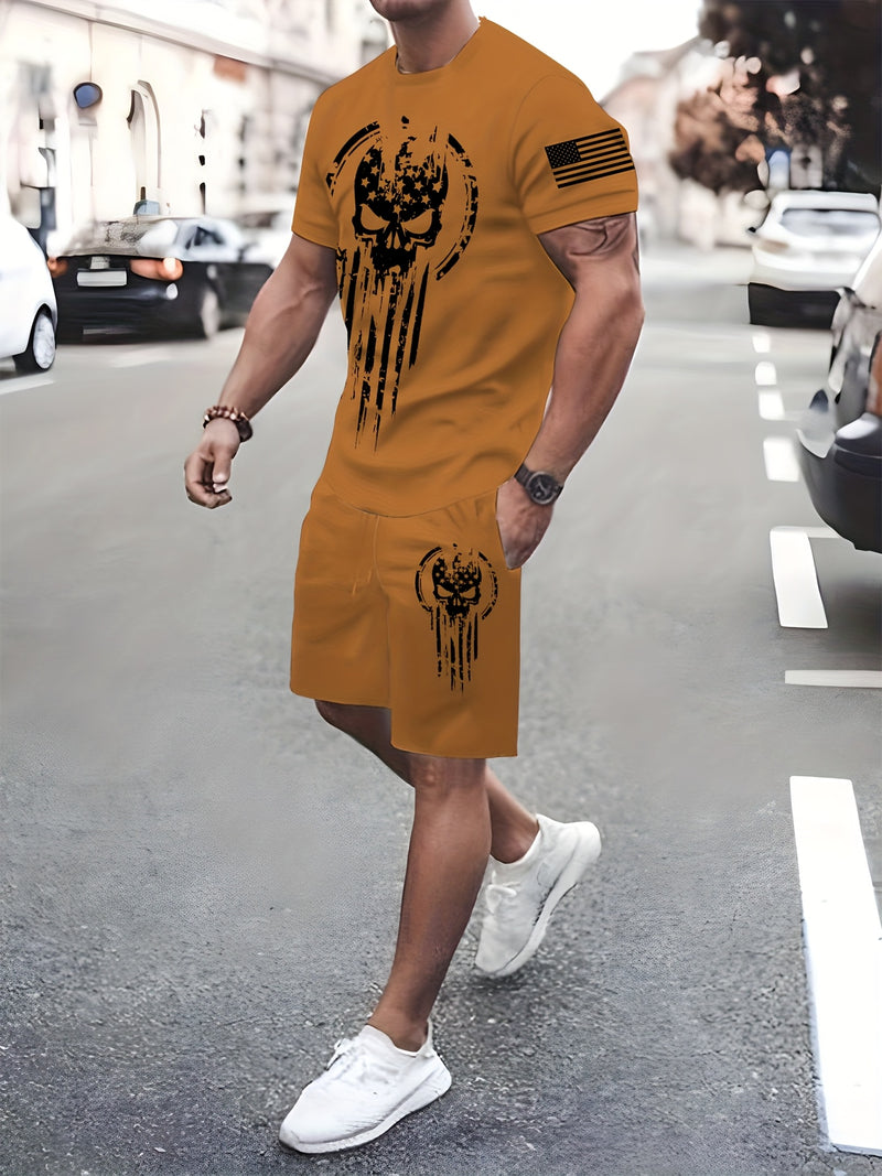 2pcs Men's Casual Fashion Set, Round Neck Short Sleeve T-Shirt.