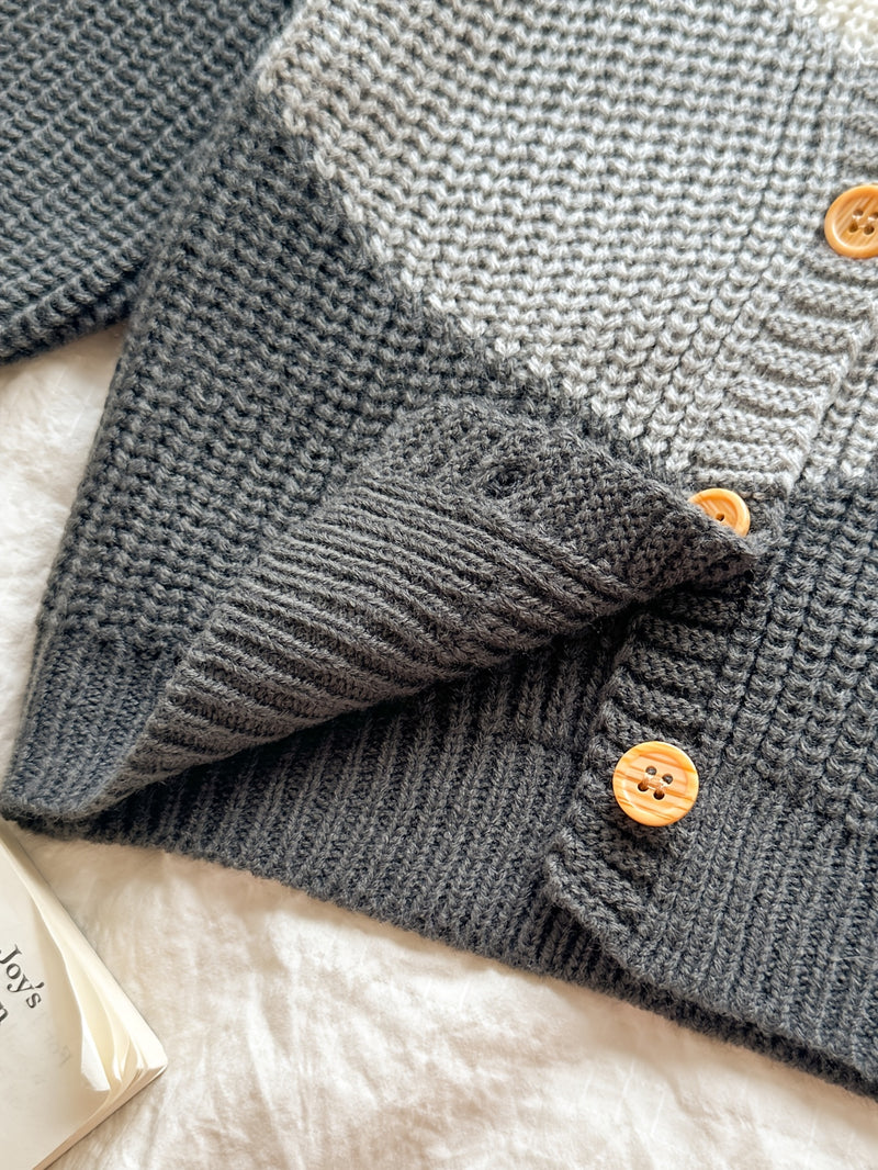 Baby Retro Tricolor Color Blocking Knitted Cardigan.