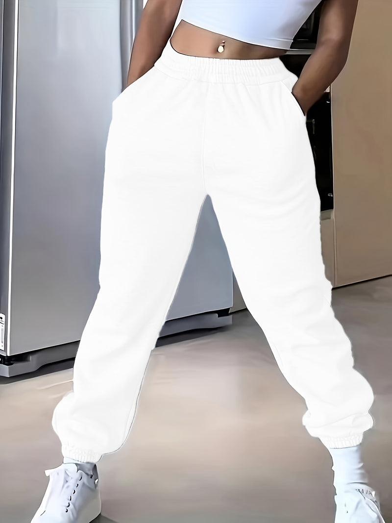 High-Waisted Elastic Jogger Pants for Women - 100% Polyester Casual Style.