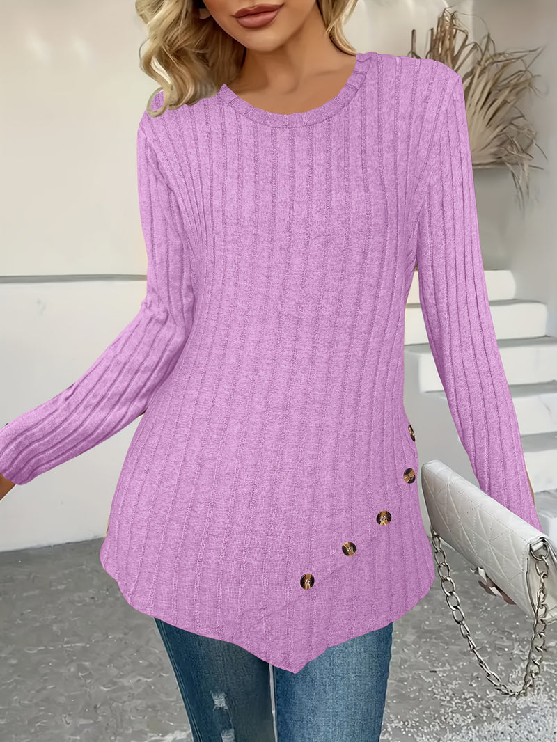 Women's Plus Size Lightweight Ribbed Long Sleeve T-Shirt.