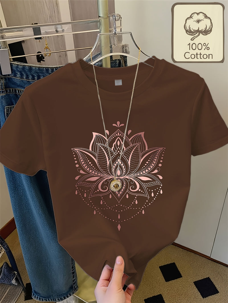 Women's Casual Home Printed Round Neck Pure Short Sleeve.