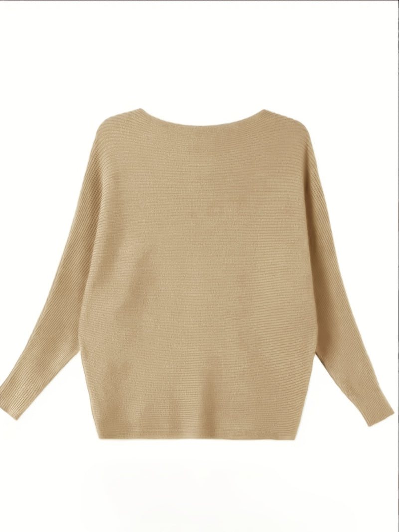 Women's Loose Batwing Sleeve Sweater, Casual Elegant Long Sleeve Top.