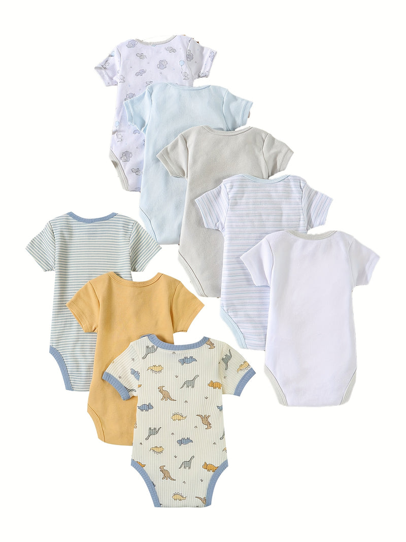 8pcs summer newborn baby boy romper set with elephant.