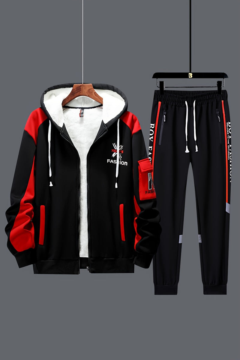 2pcs Men's -Lined Thickened Winter Jacket and Pants Set.