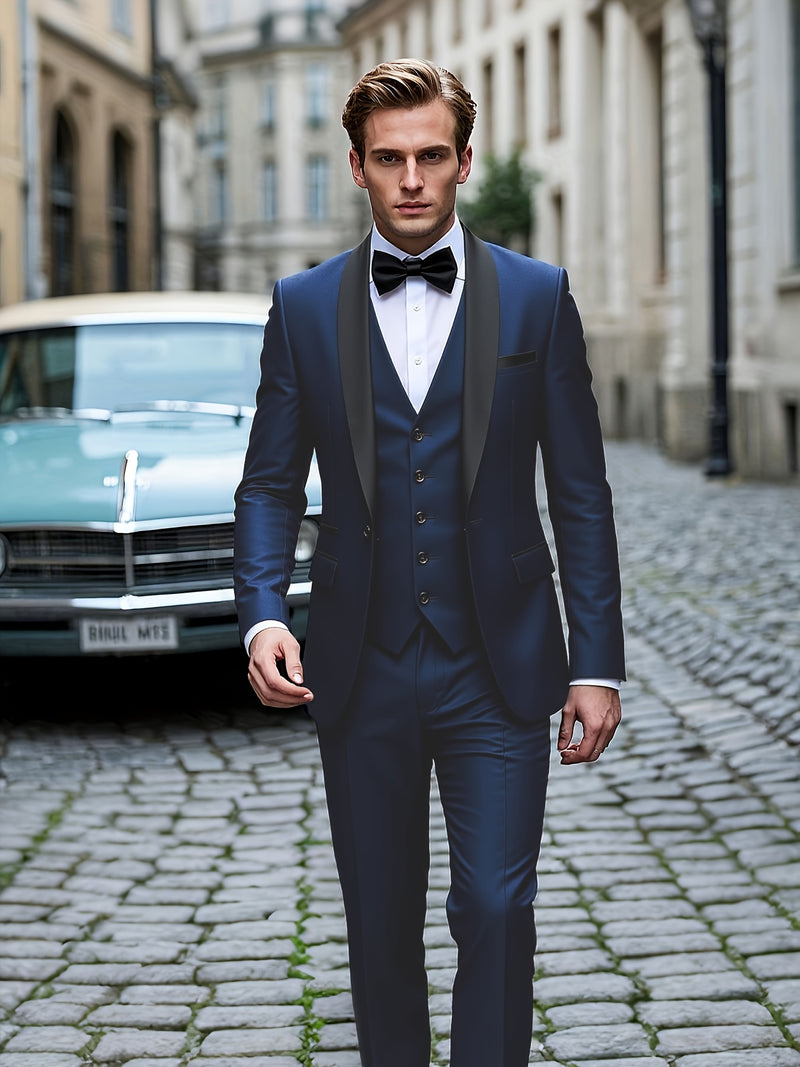 Three-Piece Suit, Business Formal Wear Set, Suit + Trousers + Vest.