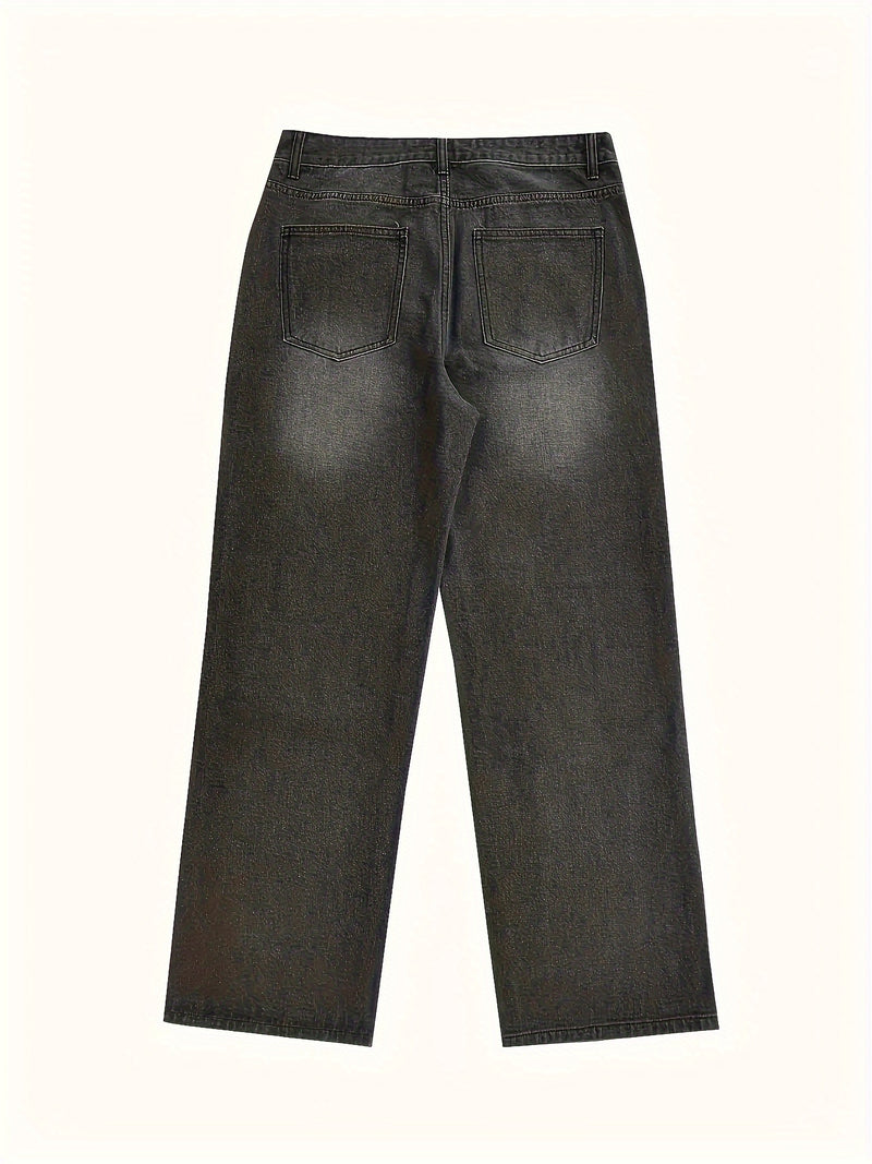 Men's Black Wide-Leg Loose-Fitting Jeans That Drag on The Ground.