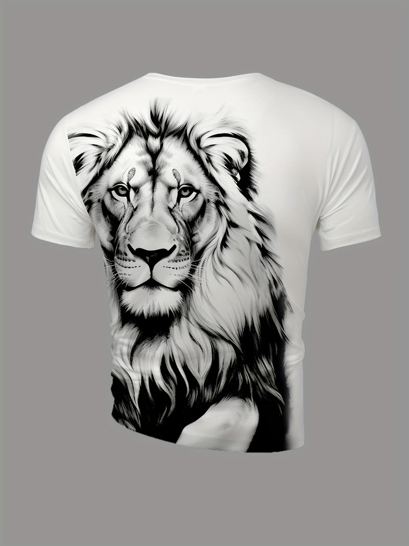 Men’s T-shirt Streetwear Featuring a 3D Print Lion Graphic.