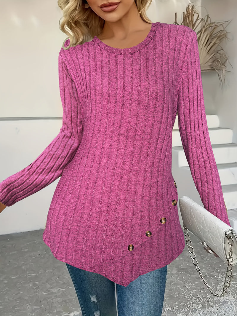 Women's Plus Size Lightweight Ribbed Long Sleeve T-Shirt.