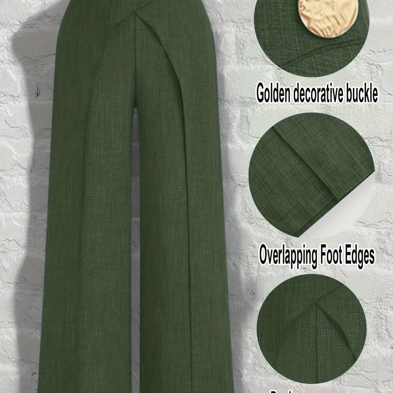 Women's Elegant Metal Buckle Decorated Pants.