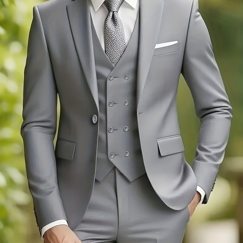 Men's 3pcs Suit Set, Including a Blazer, Vest, And Trousers.