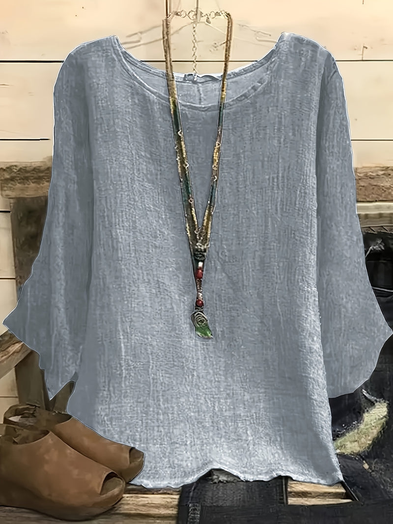Plus-size Casual Women's Clothing, Round Neck Three-quarter Sleeve.