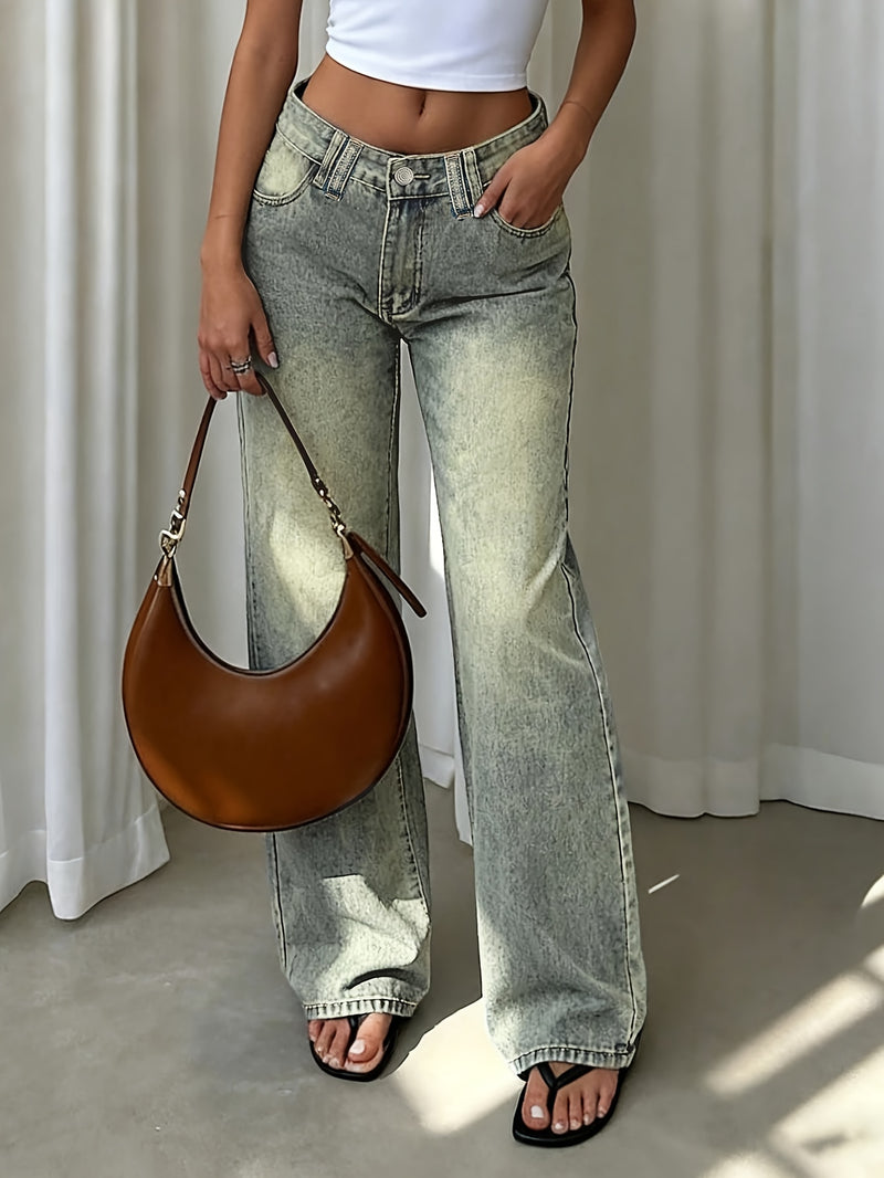 Women's Autumn/Winter High Street Trendy Vintage Washed Jeans.