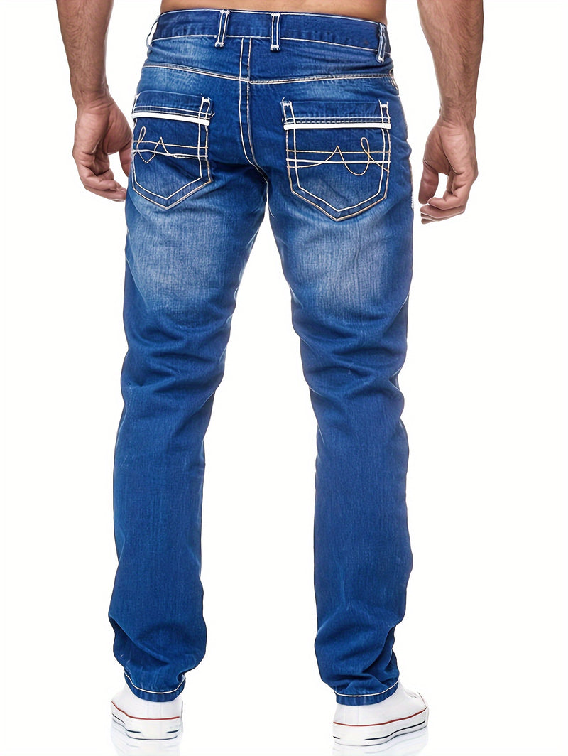 Men's Thick-thread Washed Denim Jeans.