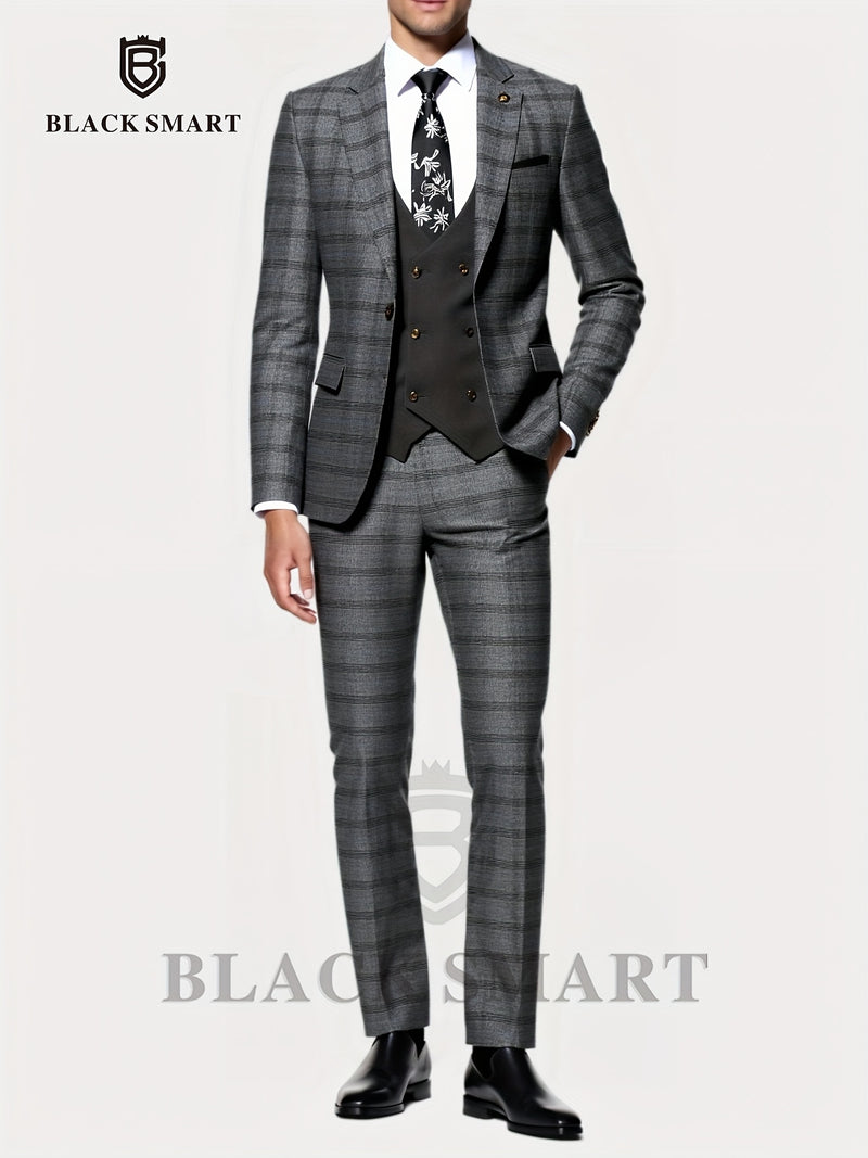 3pcs Men's Suit Set Includes Only Blazer + Vest + Trousers.