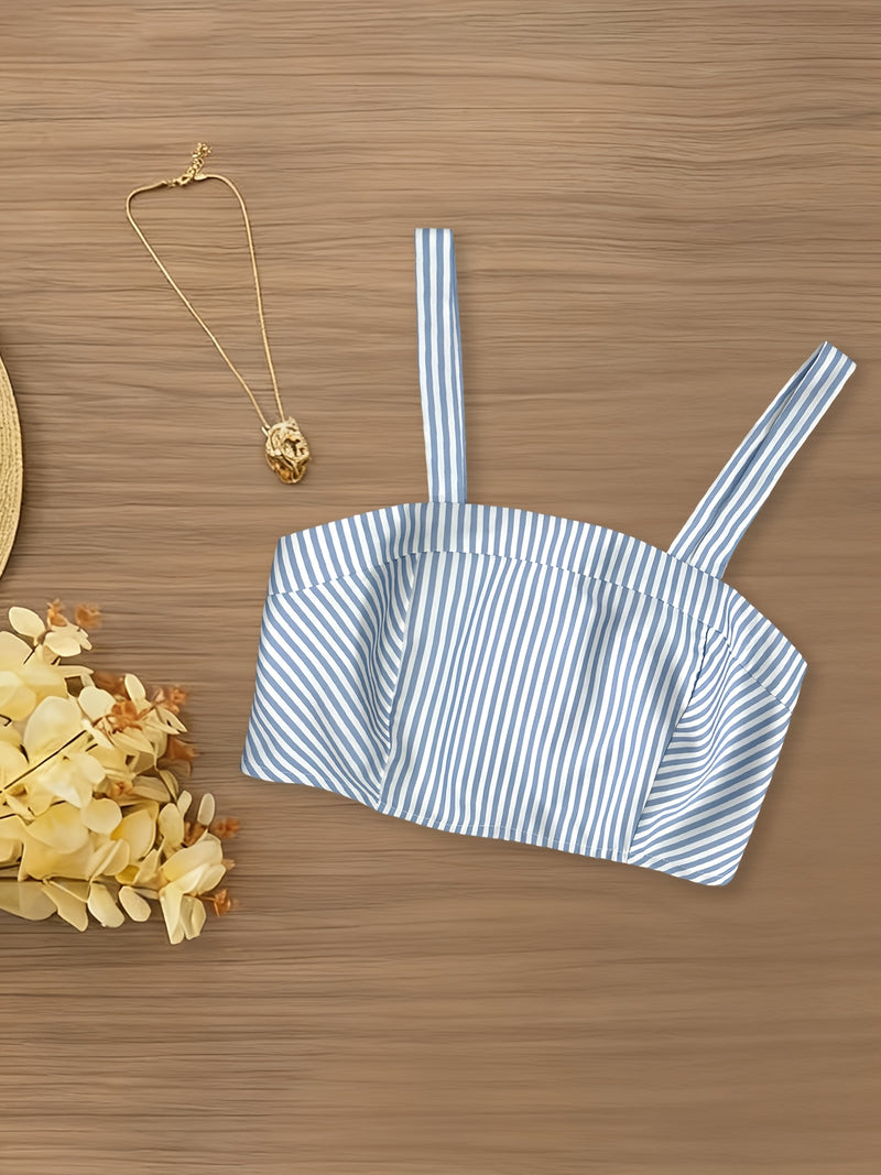 Women's Fashion Casual Commuter Striped Vest and Midi Skirt 2pcs Set.