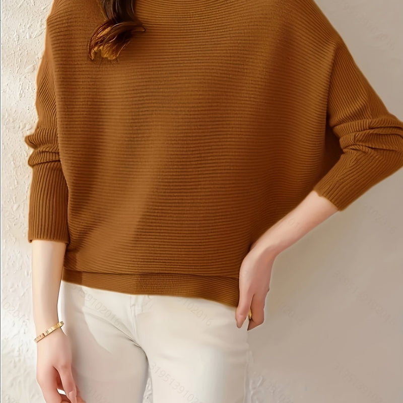 Women's Loose Batwing Sleeve Sweater, Casual Elegant Long Sleeve Top.