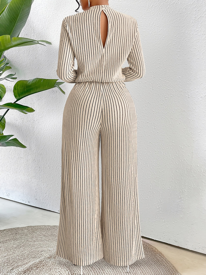 Women's Casual Elegant Long Sleeve Wide Leg Body Suit with Clavicle Collar.
